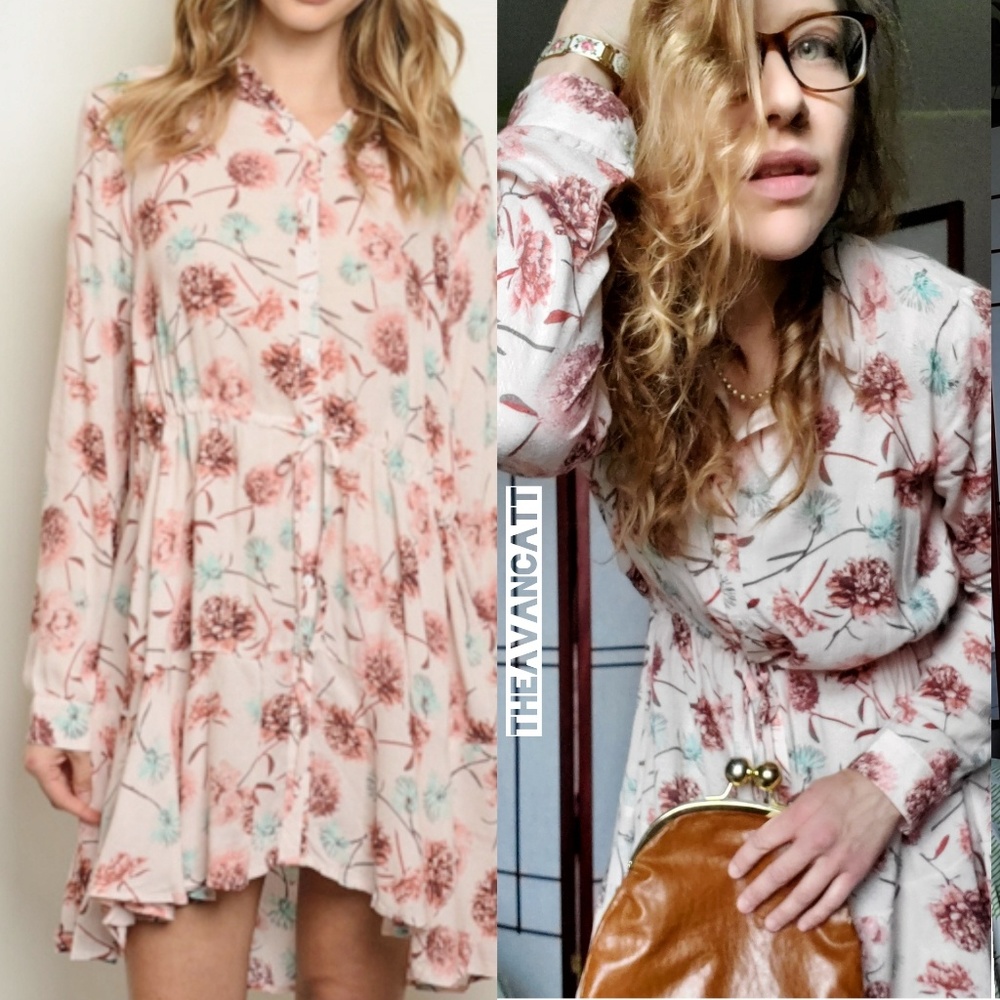 Wildflowers Relaxed fit gypsy summer Dandelion Prairie Boho Button Down Dress!